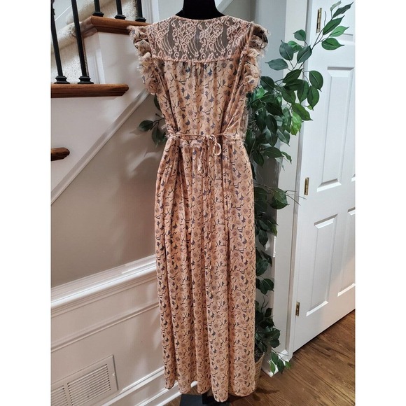 Xhilaration Women Beige Floral Polyester Round Neck Sleeveless Long Maxi Dress M - Picture 6 of 15